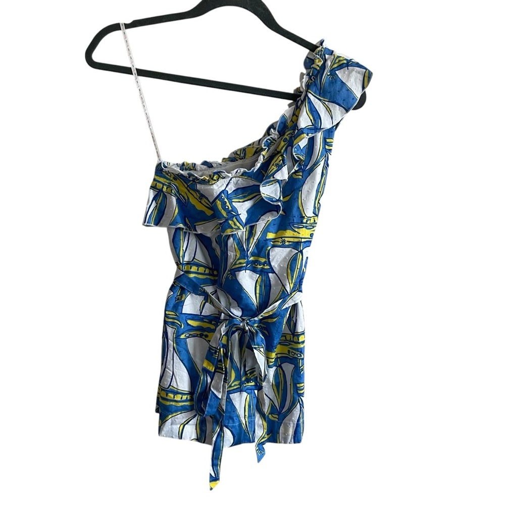 Lilly Pulitzer Sailboat Print Tie Waist One Shoulder Top Blue Yellow Size Small